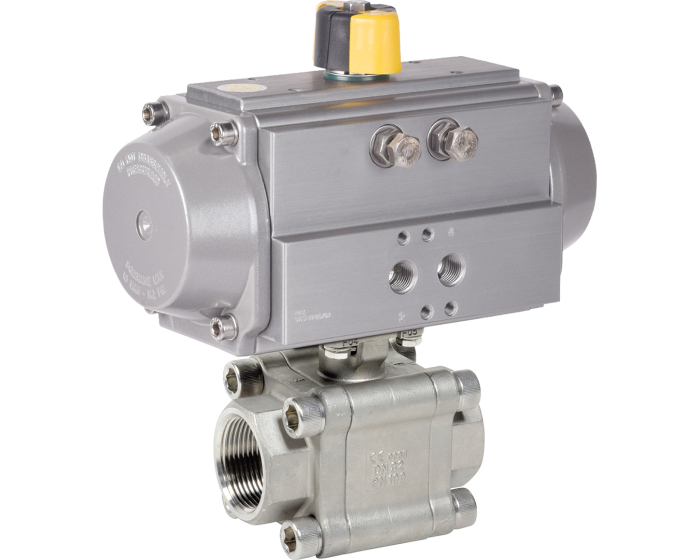 3 piece stainless steel ball valve 703 XS + RE/RES pneumatic actuator